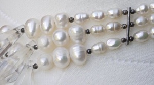 Vintage Silver, Clear Glass Drops and Freshwater Pearls Necklace